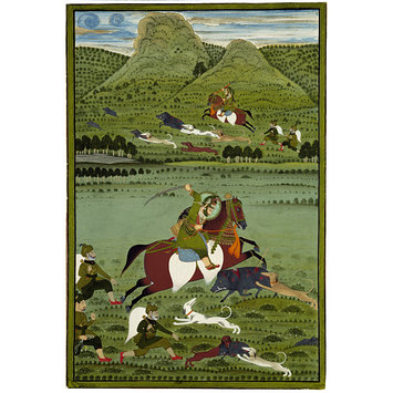 Painting - Raja Jawan Singh of Mewar hunting wild boar
