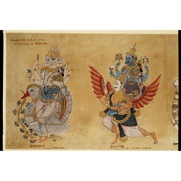 Scroll painting - A horizontal scroll painting depicting Hindu deities. Scroll painting - A horizontal scroll painting depicting Hindu deities.