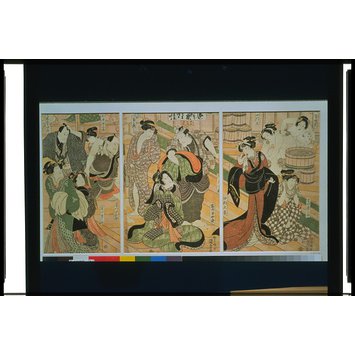 Woodblock print - Scene of women at a bathhouse