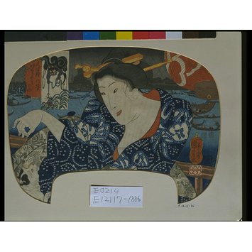Woodblock print - Night, Rain and Thunder; Beauties and Episodes of Otsu-e