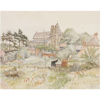 Watercolour - St. Bartholomew's Church, Orford, from the North-West; Recording Britain