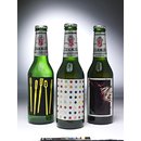 Bottle of Becks Beer with label designed by Damien Hirst (Label)