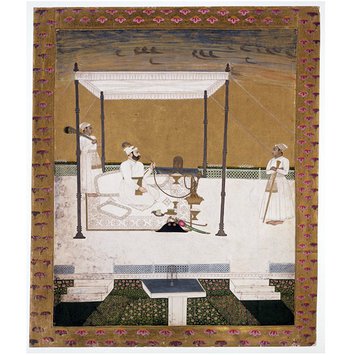 Painting - A nobleman, probably Husain Quli Khan, Deputy Governor of Dacca, seated smoking on a terrace, attended by two servants Painting - A nobleman, probably Husain Quli Khan, Deputy Governor of Dacca, seated smoking on a terrace, attended by two servants