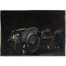 Oil sketch - Study of a cart and horses, with a carter and a dog