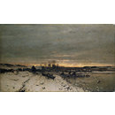 Winter landscape: sunset (Oil painting)