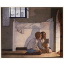 The children by the fireside recounting their adventures (Watercolour)