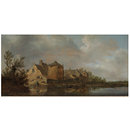 River scene with an inn (Oil painting)