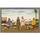 Four women selling food-grains, vegetables and fruit (Painting)