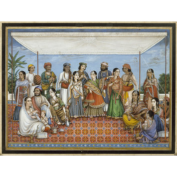 Painting - A group of dancing-girls and musicians performing beneath a canopy Painting - A group of dancing-girls and musicians performing beneath a canopy