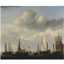 A Kaag, pont, states yacht and other vessesl under sail over a wide sea (Oil painting)