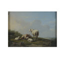 Oil painting - Landscape with sheep and ducks