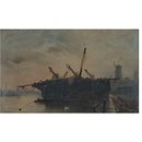 Oil painting - Careening a ship in Hove