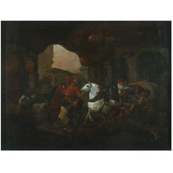 Oil painting - Brigands attacking wagoners