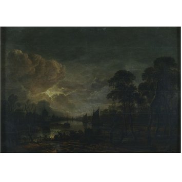 Oil painting - Moonlight Landscape with River