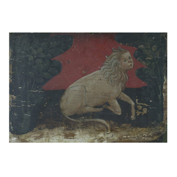 Tempera painting - A Human-headed lion in a landscape