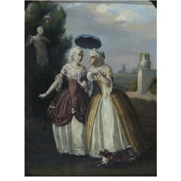Oil painting - Ladies in conversation: an 18th century costume piece