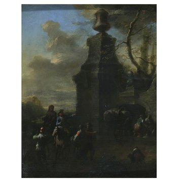 Oil painting - Figures near a mausoleum