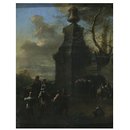 Oil painting - Figures near a mausoleum