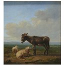 Oil painting - Donkey and sheep