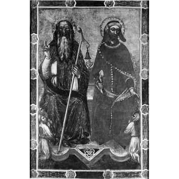 Oil painting - The Crucifixion with the Virgin and Saint John; St Anthony Abbot at the foot of the Cross
