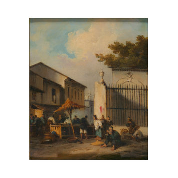 Oil painting - Chinese street scene with figures Oil painting - Chinese street scene with figures
