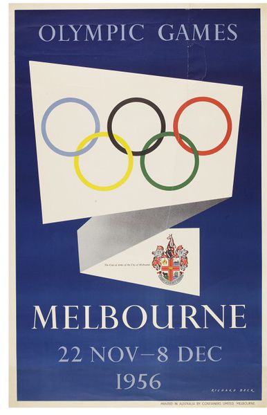 Poster showing an invitation with Melbourne coat of arms