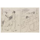 Painting - Two pairs of beauties - one at a window, the other taking a walk; Fashionable Famous Views of Edo