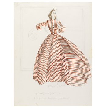 Design - Design for an informal evenig dress with red and white stripes.
