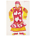 Russian woman in red dress with yellow sleeves. Costume design for 'Le Coq d'Or' (Costume design) Russian woman in red dress with yellow sleeves. Costume design for 'Le Coq d'Or' (Costume design)