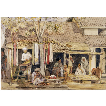 Painting - Dyers' and pan-sellers' shops in Pune Painting - Dyers' and pan-sellers' shops in Pune