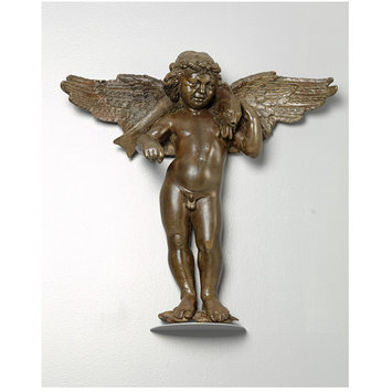 Statuette - Winged putto with a fantastic fish