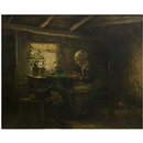 Interior with an Old Lady Seated and Cutting Cloth (Oil painting)