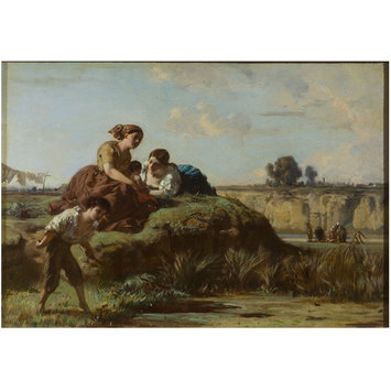 Oil painting - Catching frogs Oil painting - Catching frogs