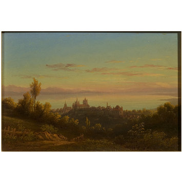 Oil painting - Landscape: distant view of Lausanne