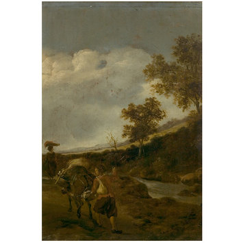 Oil painting - A Peasant driving a laden mule