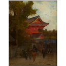 Japanese Scene with Red Temple; The Last Ray of Evening Light on the Red Temple of Gi-on (Oil painting)