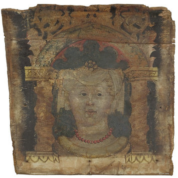 Tempera painting - Head of a woman under an arch, full face
