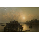 River, with boats and shipping (Oil painting)