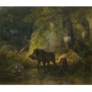 Oil painting - Wild boars and wolf Oil painting - Wild boars and wolf