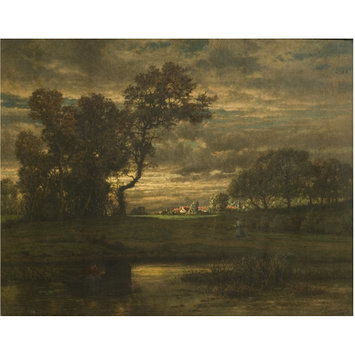 Oil painting - Landscape with fisherman and boat