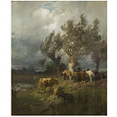 Horses and cattle in a storm (Oil painting)