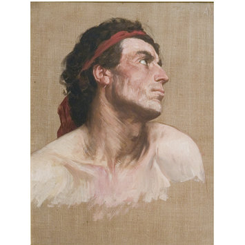 Oil painting - Head of a man looking upwards and sideways