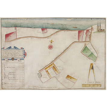 Watercolour - A Map of a Farm and 12 Pieces of Land thereto belonging; lying in the Parish of Reculver in the county of Kent: Part of the Estate of Henry Waddell, Gent Watercolour - A Map of a Farm and 12 Pieces of Land thereto belonging; lying in the Parish of Reculver in the county of Kent: Part of the Estate of Henry Waddell, Gent