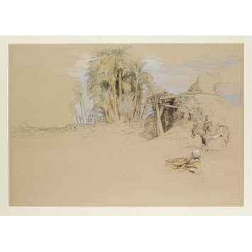 Watercolour - Rural Scene in Upper Egypt, on the banks of the Nile; Saqiya, Upper Egypt Watercolour - Rural Scene in Upper Egypt, on the banks of the Nile; Saqiya, Upper Egypt
