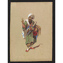 A seller of Fezes and Amber mouthpieces (Watercolour)