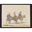 A Shaykh with his Son[?] on Mules, with their Sais [groom] (Watercolour)