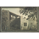 Watercolour - Mode of drawing or raising water at a farm near Syracuse On the back, sketch of an ox