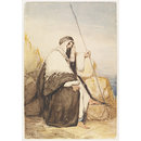 Watercolour - Figure of a Man in Arab dress, seated, holding a spear