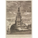 Pharos; The Marble Watch Tower or Light House Erected by Ptolemy Soter on the Island of Pharus near the Port of Alexandria with the Causeway carried through the Sea to the Continent (Etching and engraving)
