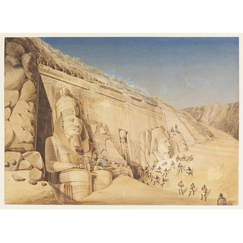 Watercolour - Excavation of the Great Temple of Ramesses II at Abu Simbel Watercolour - Excavation of the Great Temple of Ramesses II at Abu Simbel